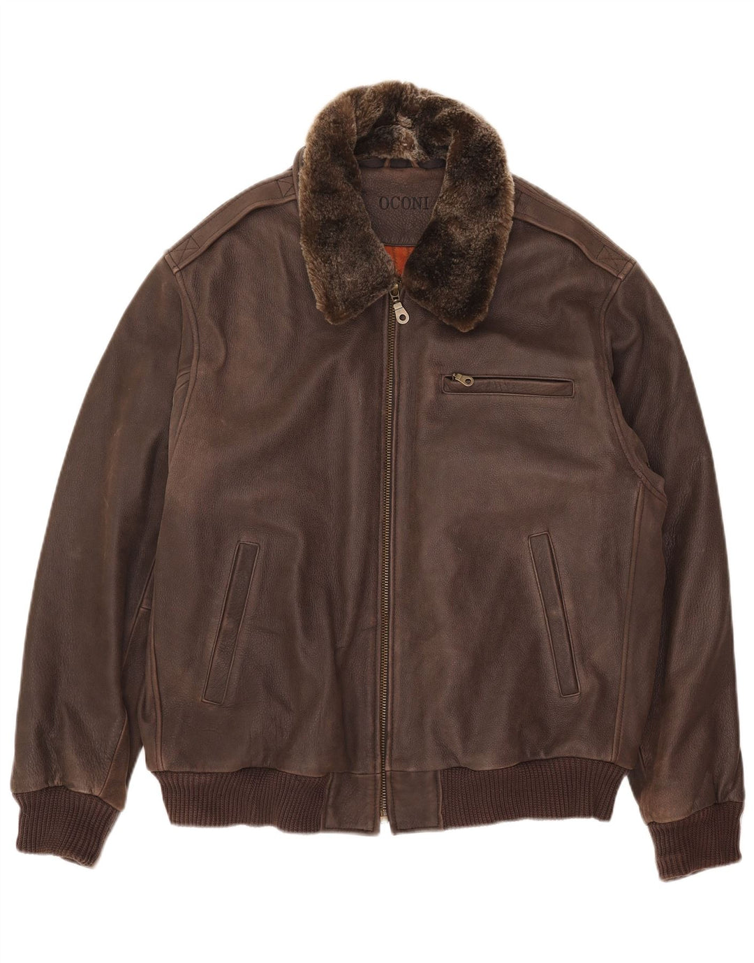 Oconi Mens Leather Jacket IT 54 2XL Brown Leather