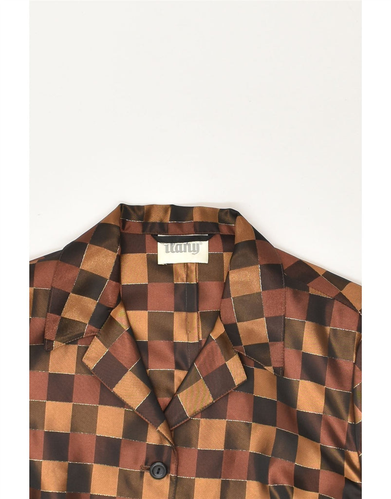 VINTAGE Womens 3/4 Sleeve Shirt Blouse UK 14 Medium Brown Check Polyester | Vintage Vintage | Thrift | Second-Hand Vintage | Used Clothing | Messina Hembry 