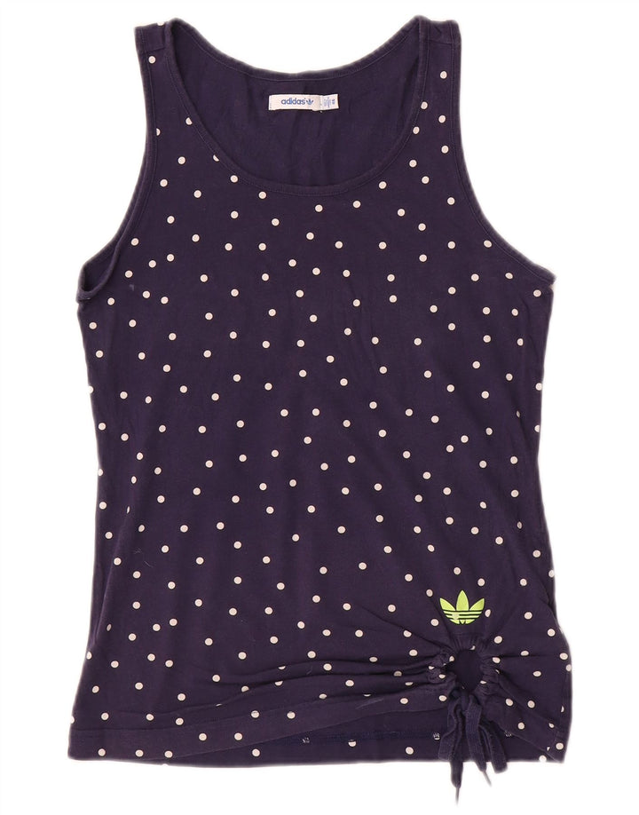 Adidas Womens Vest Top IT 46 Medium Navy Blue Polka Dot Cotton