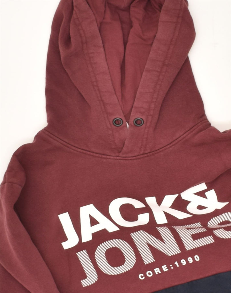 JACK & JONES Mens Core Graphic Hoodie Jumper Small Burgundy Colourblock | Vintage Jack & Jones | Thrift | Second-Hand Jack & Jones | Used Clothing | Messina Hembry 