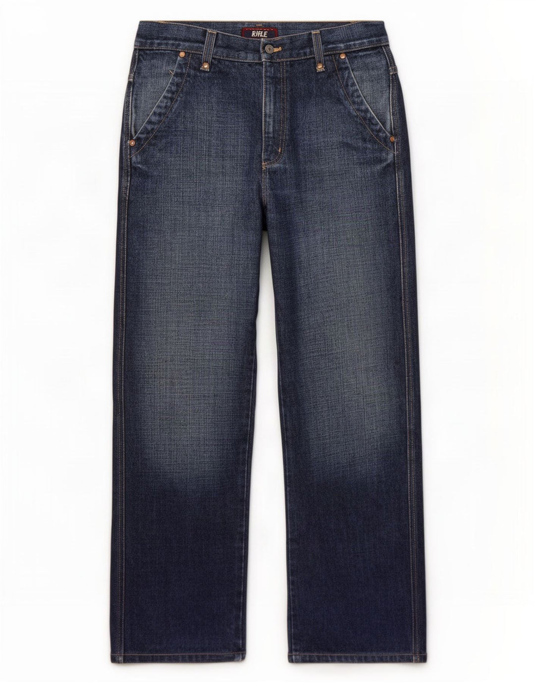 Rifle Mens Straight Jeans W34 L31 Navy Blue Cotton