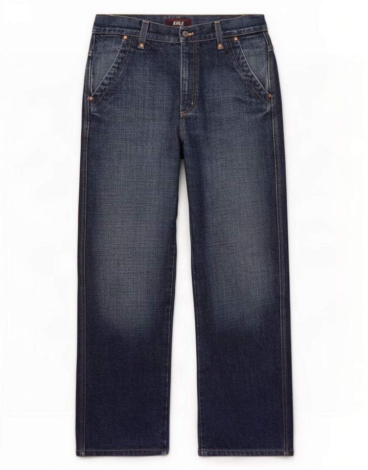 Rifle Mens Straight Jeans W34 L31 Navy Blue Cotton