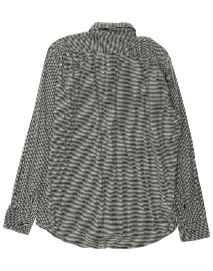 Hugo Boss Mens Regular Fit Shirt Size 40 15 3/4 Medium Green Geometric