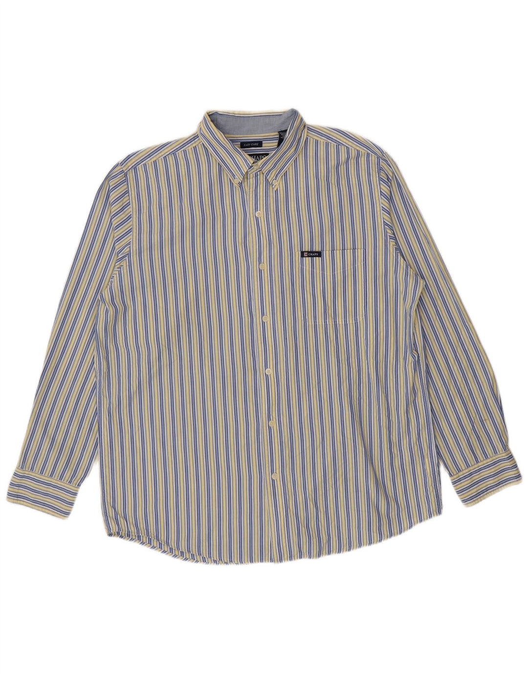 Chaps Mens Easy Care Shirt Large Blue Striped Cotton