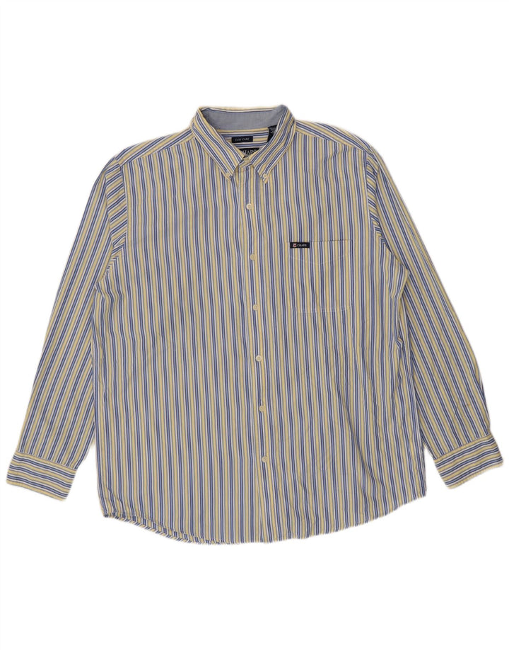 Chaps Mens Easy Care Shirt Large Blue Striped Cotton