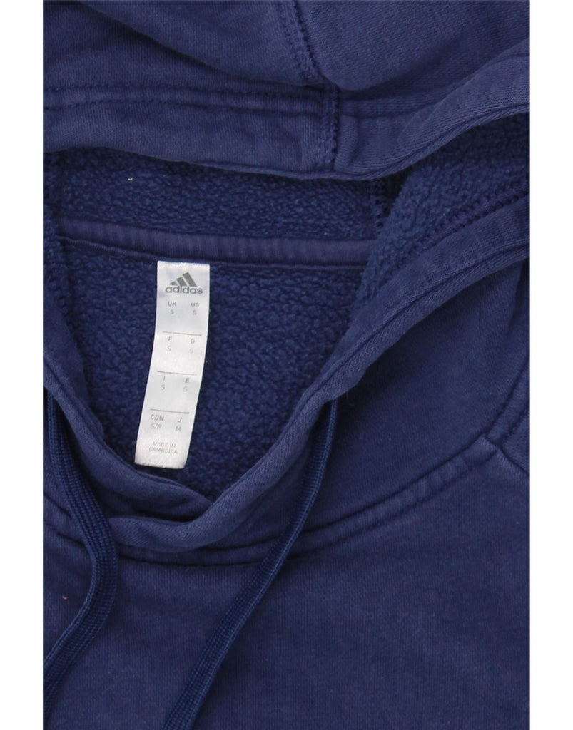 ADIDAS Mens Graphic Hoodie Jumper Small Navy Blue Cotton Vintage Adidas and Second-Hand Adidas from Messina Hembry 