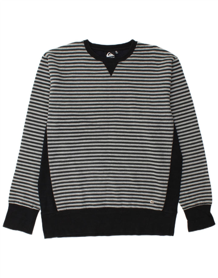 QUIKSILVER Mens Sweatshirt Jumper XL Black Striped Cotton