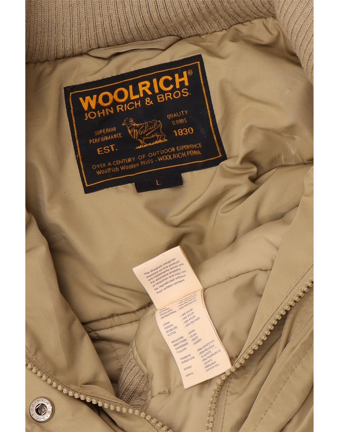 Woolrich Womens Hooded Padded Jacket UK 16 Large Beige Polyester