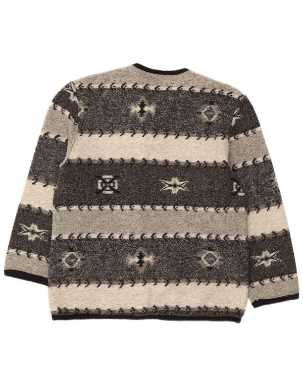 Vintage Womens Cardigan Sweater UK 16 Large Grey Fair Isle