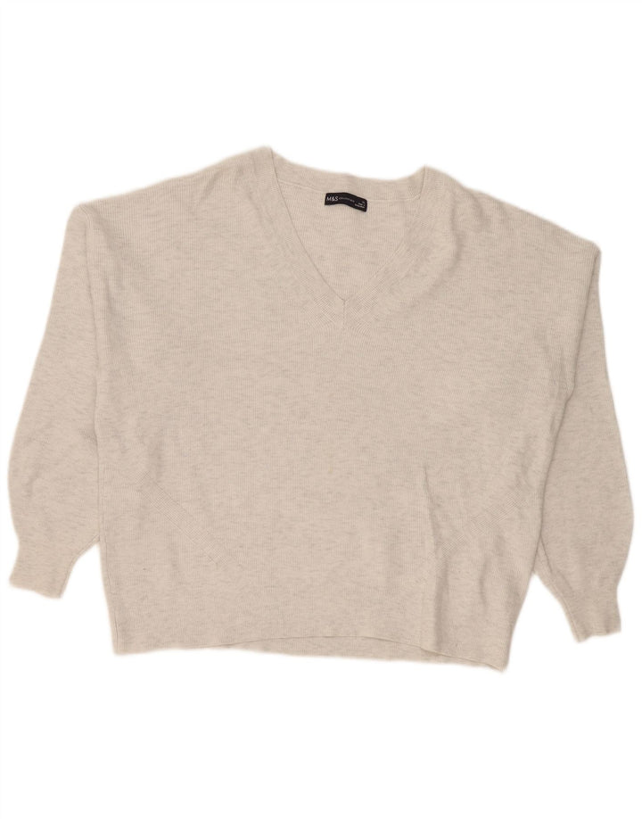 Marks & Spencer Womens Oversized V-Neck Jumper Sweater UK 18 XL Grey
