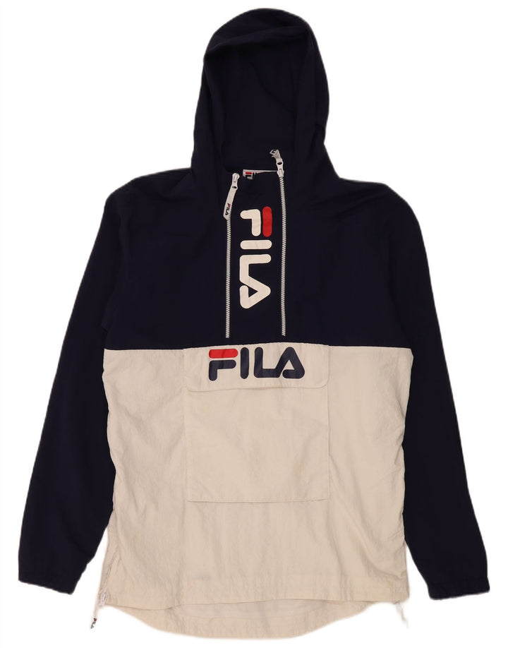 Fila Mens Hooded Pullover Rain Jacket UK 36 Small Navy Blue Colourblock