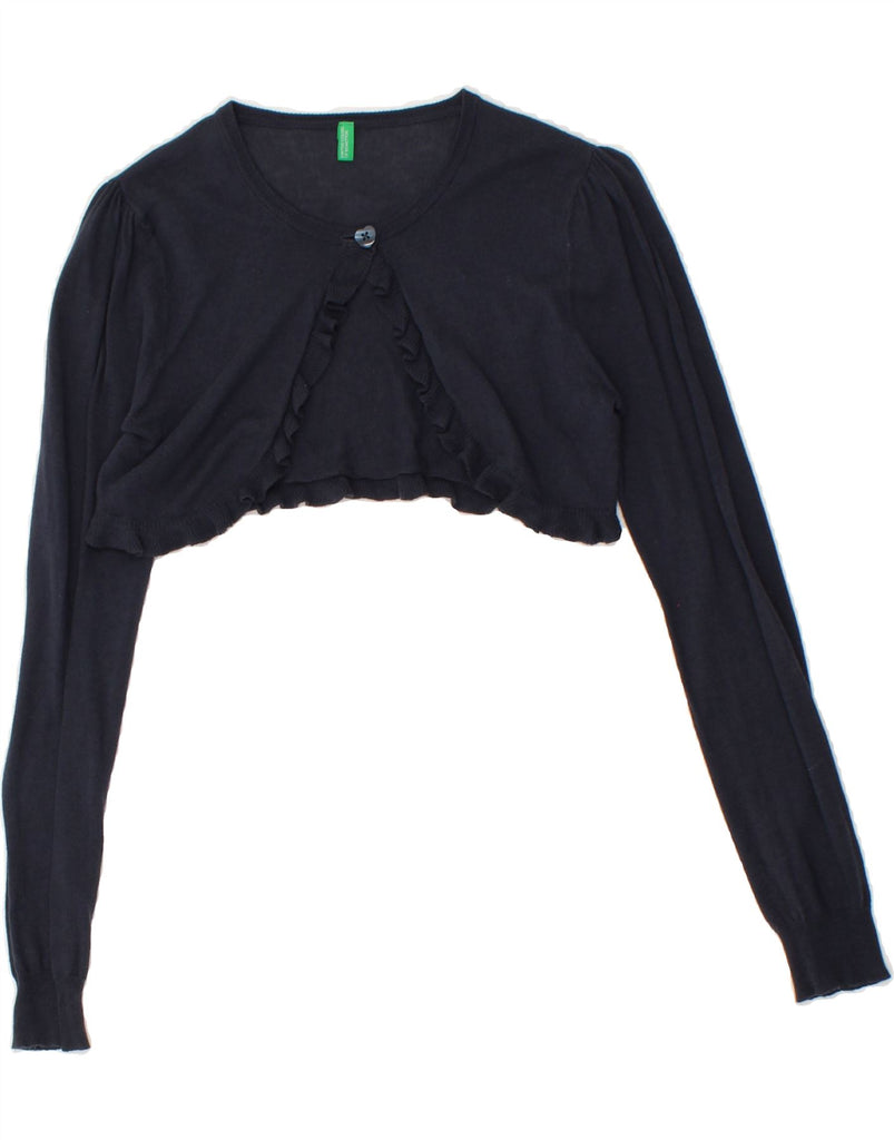 BENETTON Girls Crop Cardigan Sweater 11-12 Years Navy Blue Cotton | Vintage Benetton | Thrift | Second-Hand Benetton | Used Clothing | Messina Hembry 