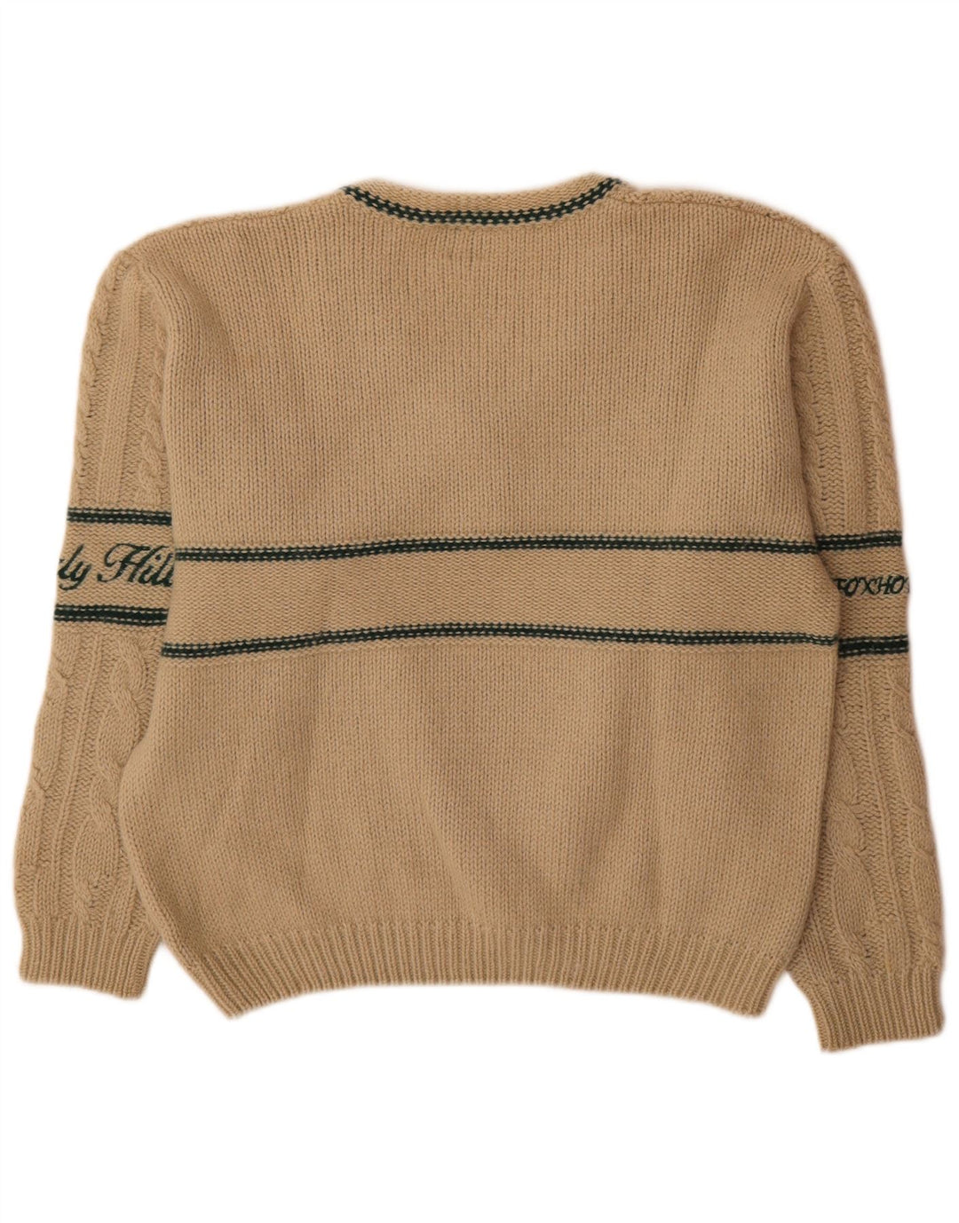 Foxhound Mens Graphic V-Neck Jumper Sweater Large Beige Striped Wool