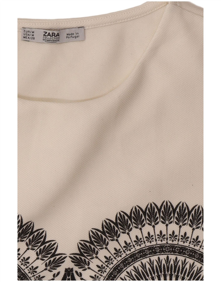 Zara Womens Sleeveless Shift Dress UK 12 Medium White Geometric