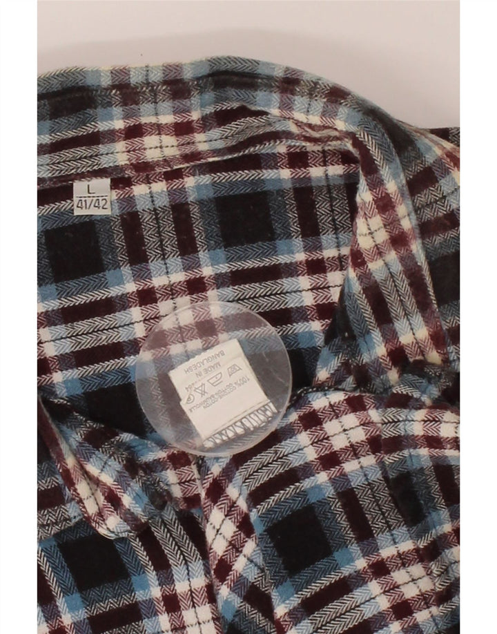 VINTAGE Mens Flannel Shirt Size 41/42 Large Navy Blue Check Cotton Vintage Vintage and Second-Hand Vintage from Messina Hembry 