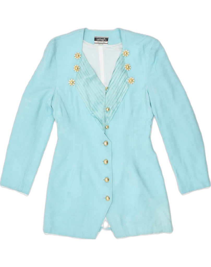 VINTAGE Womens Blazer Jacket UK 12 Medium Turquoise Cotton | Vintage | Thrift | Second-Hand | Used Clothing | Messina Hembry 