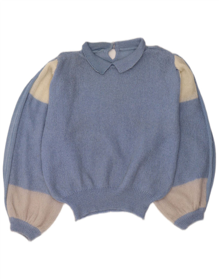 Vintage Womens Polo Neck Jumper Sweater IT 44 Medium Blue Colourblock