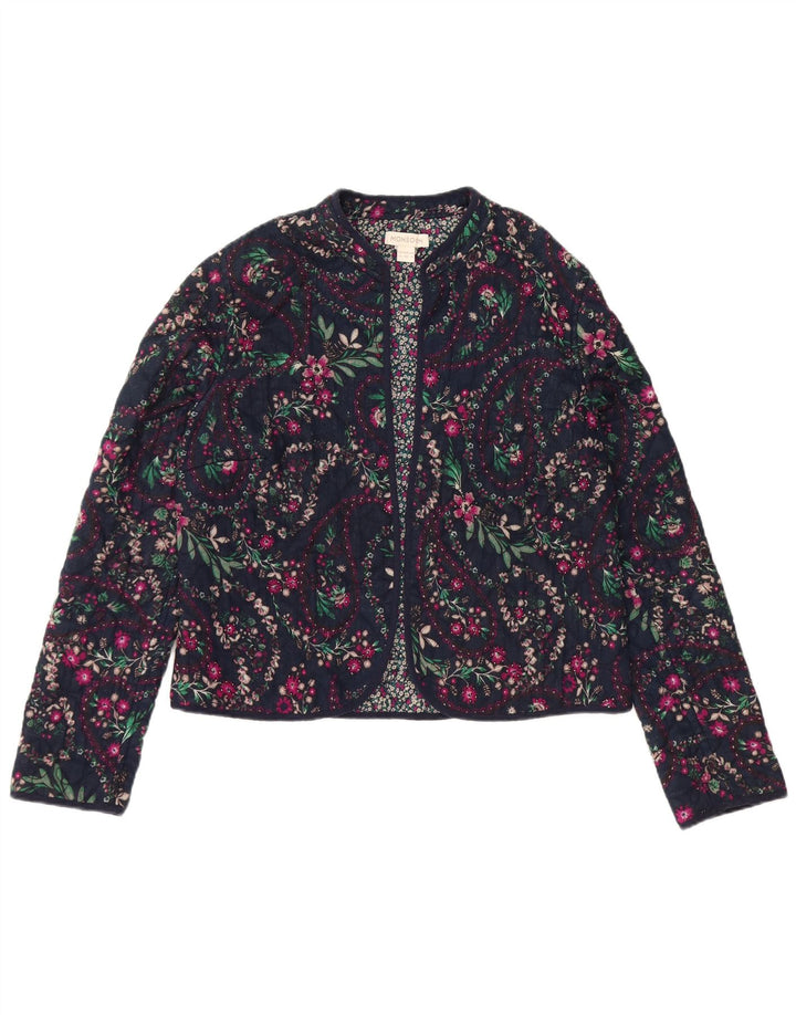 Monsoon Womens Open Blazer Jacket UK 12 Medium  Navy Blue Floral Cotton
