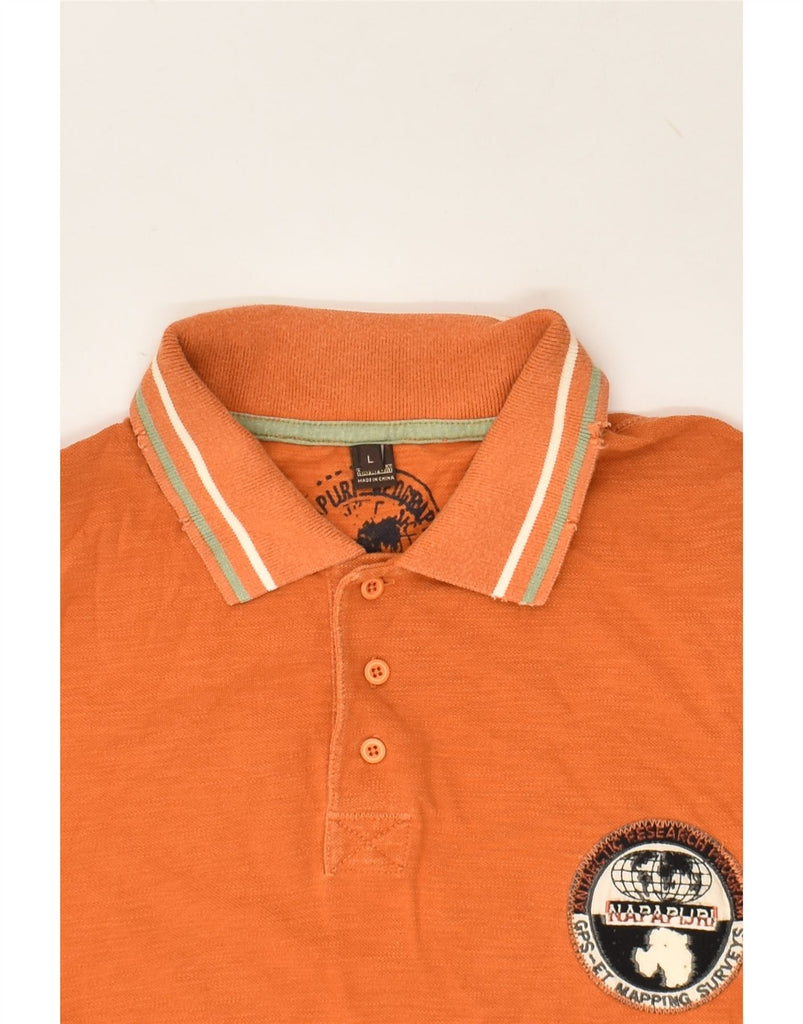 NAPAPIJRI Mens Graphic Long Sleeve Polo Shirt Large Orange Vintage Napapijri and Second-Hand Napapijri from Messina Hembry 