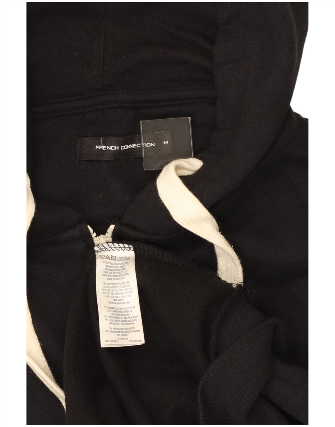 French Connection Mens Zip Hoodie Sweater Medium Black Cotton