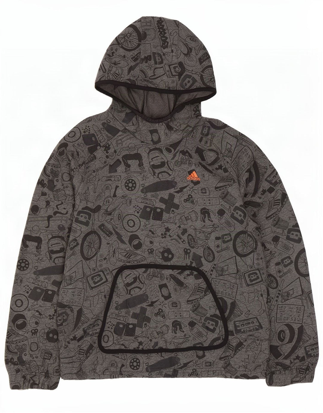 Adidas Mens Abstract Pattern Graphic Hoodie Jumper Small Grey Cotton