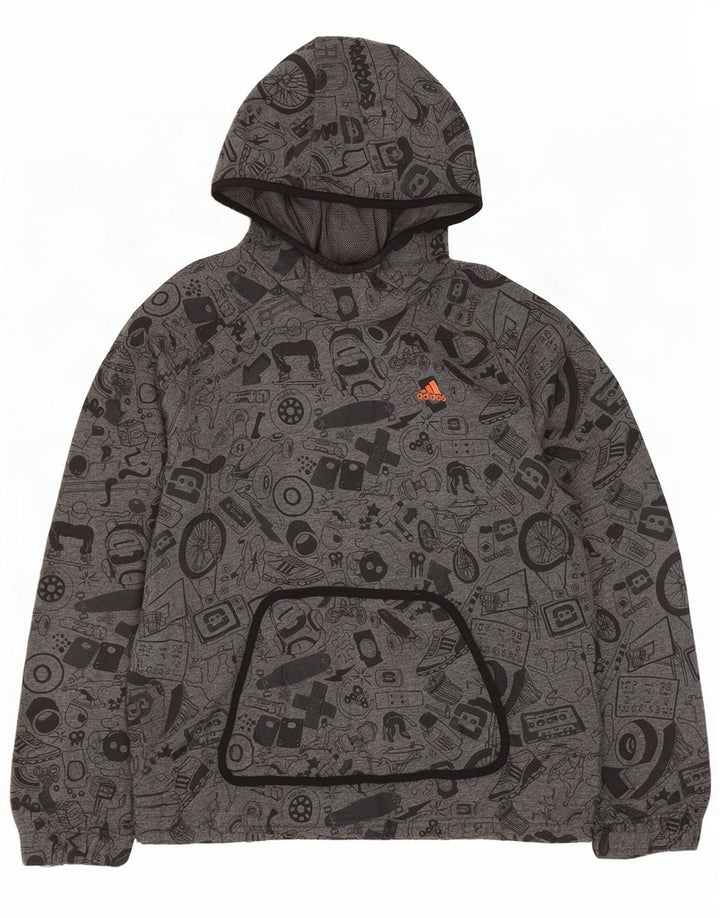 Adidas Mens Abstract Pattern Graphic Hoodie Jumper Small Grey Cotton