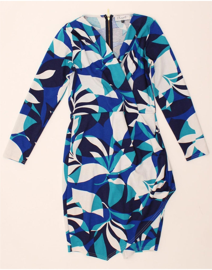 CLOSET Womens Long Sleeve Sheath Dress UK 10 Small  Blue Floral Polyester Vintage CLOSET and Second-Hand CLOSET from Messina Hembry 