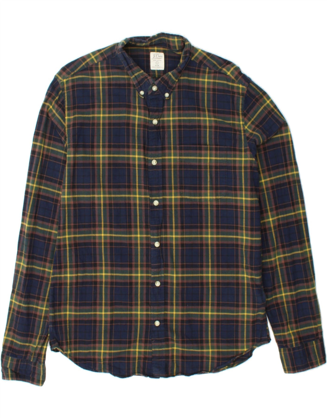 J. CREW Mens Slim Flannel Shirt Large Navy Blue Check Cotton Vintage J. Crew and Second-Hand J. Crew from Messina Hembry 