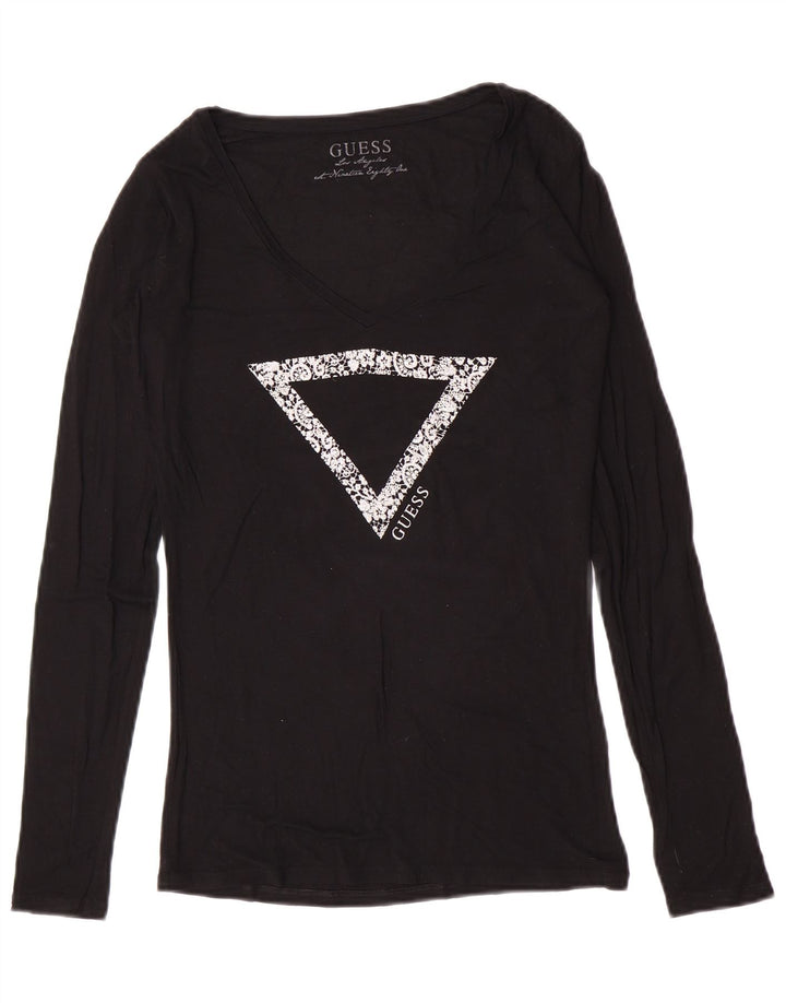 Guess Womens Graphic Top Long Sleeve UK 12 Medium Black