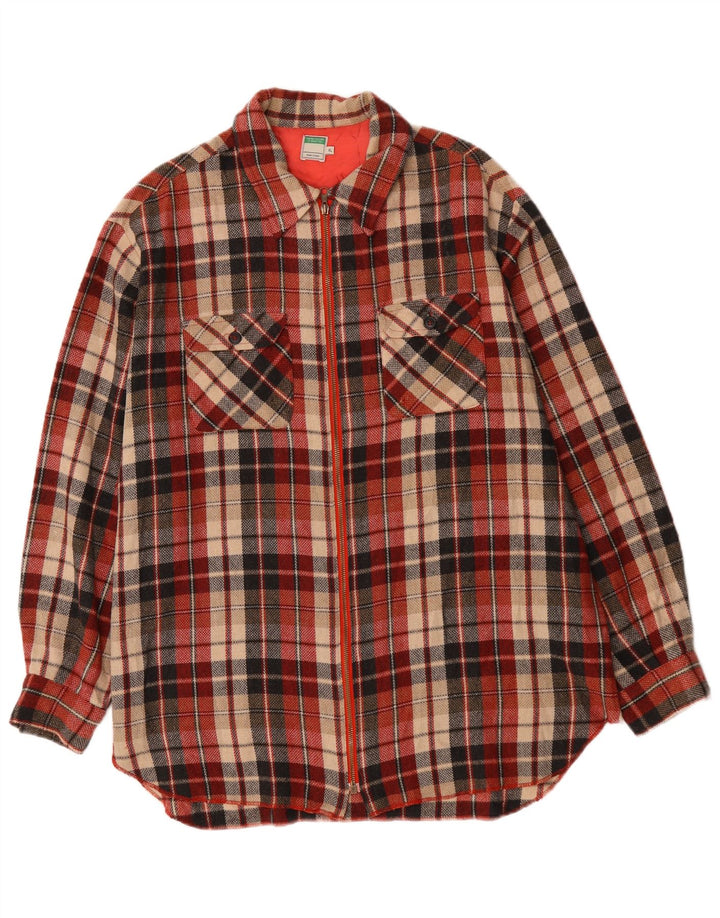 Benetton Womens Overshirt Oversized Shirt UK 18 XL Red Check Polyester