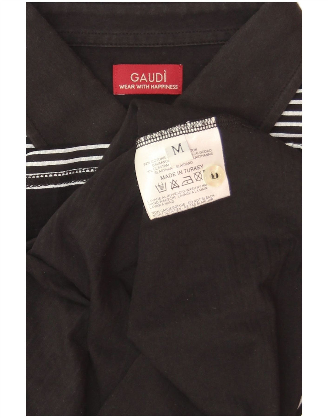 Gaudi Mens Graphic Polo Shirt Medium Black Pinstripe Cotton