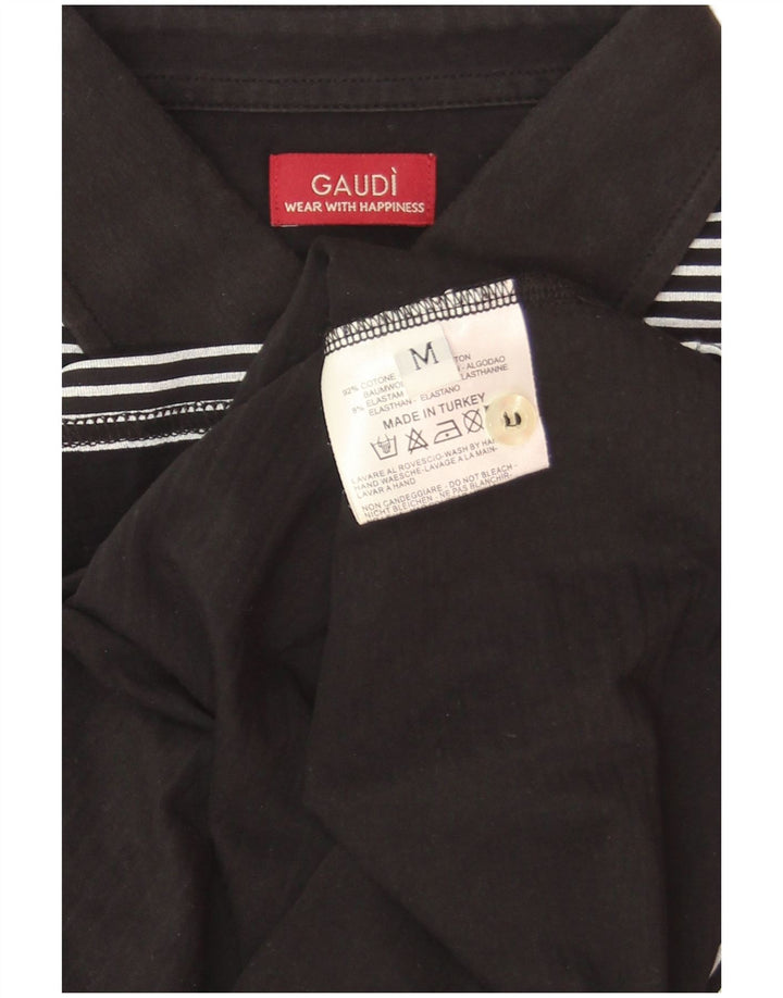 Gaudi Mens Graphic Polo Shirt Medium Black Pinstripe Cotton