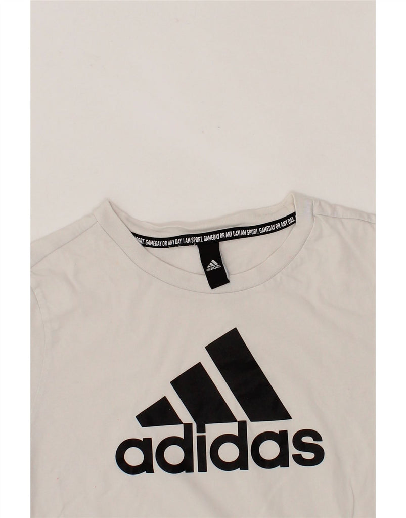 ADIDAS Womens Graphic T-Shirt Top UK 12 Medium White Cotton Vintage Adidas and Second-Hand Adidas from Messina Hembry 