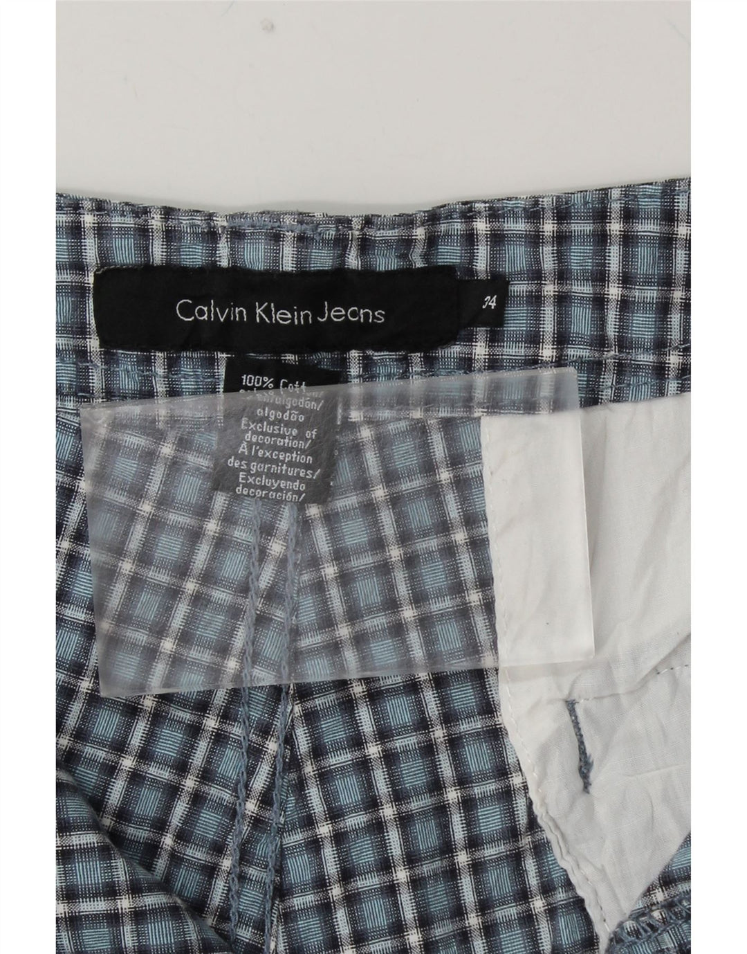 CALVIN KLEIN Mens Chino Shorts W34 Large Blue Check Cotton