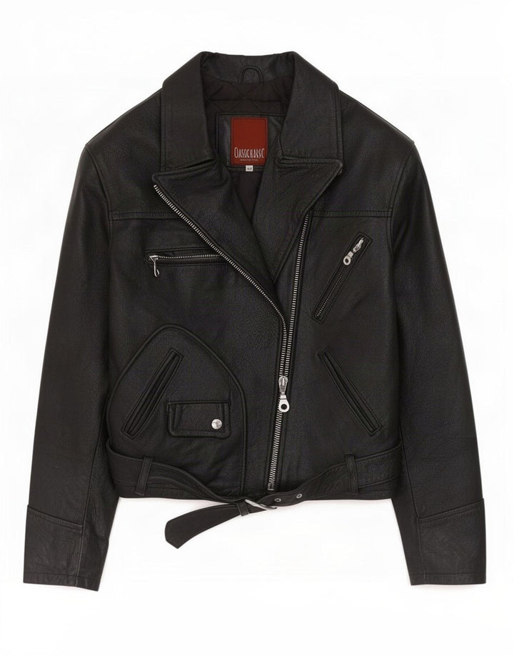 Vintage Womens Leather Biker Jacket IT 44 Medium Black