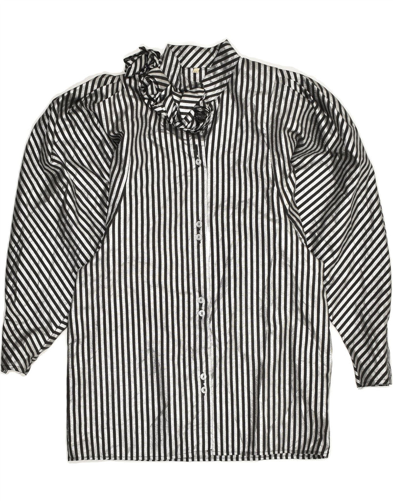 VINTAGE Womens Front Tie Shirt IT 44 Medium Silver Striped | Vintage Vintage | Thrift | Second-Hand Vintage | Used Clothing | Messina Hembry 