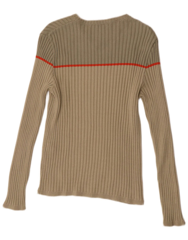 Zara Mens V-Neck Jumper Sweater Medium Beige Colourblock Cotton