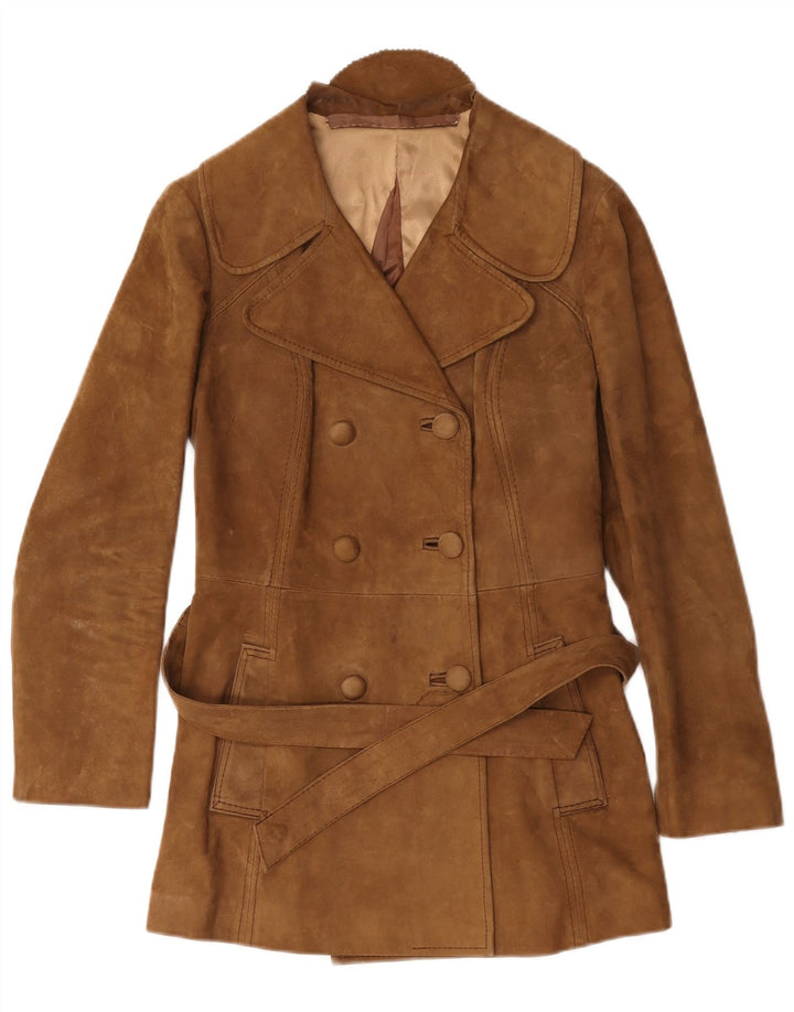 Vintage Womens Suede Trench Coat UK 12 Medium Brown