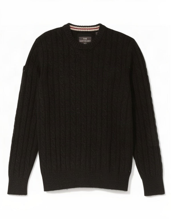 Superdry Mens Crew Neck Jumper Sweater XL Black Lambswool
