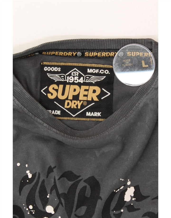 SUPERDRY Mens Graphic T-Shirt Top Large Grey Tie Dye