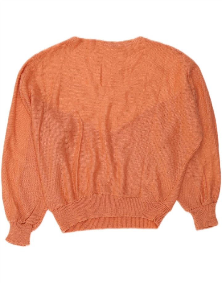 VINTAGE Womens Boat Neck Jumper Sweater UK 14 Medium Orange Colourblock