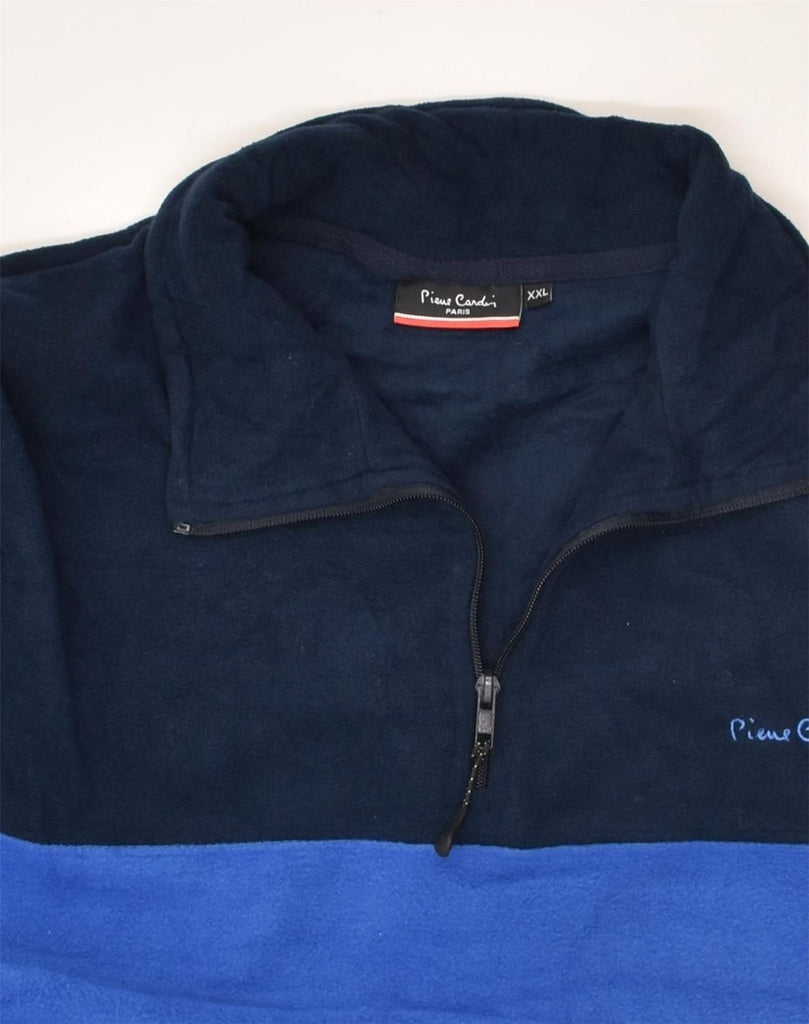 PIERRE CARDIN Mens Zip Neck Fleece Jumper 2XL Blue Colourblock Polyester | Vintage Pierre Cardin | Thrift | Second-Hand Pierre Cardin | Used Clothing | Messina Hembry 