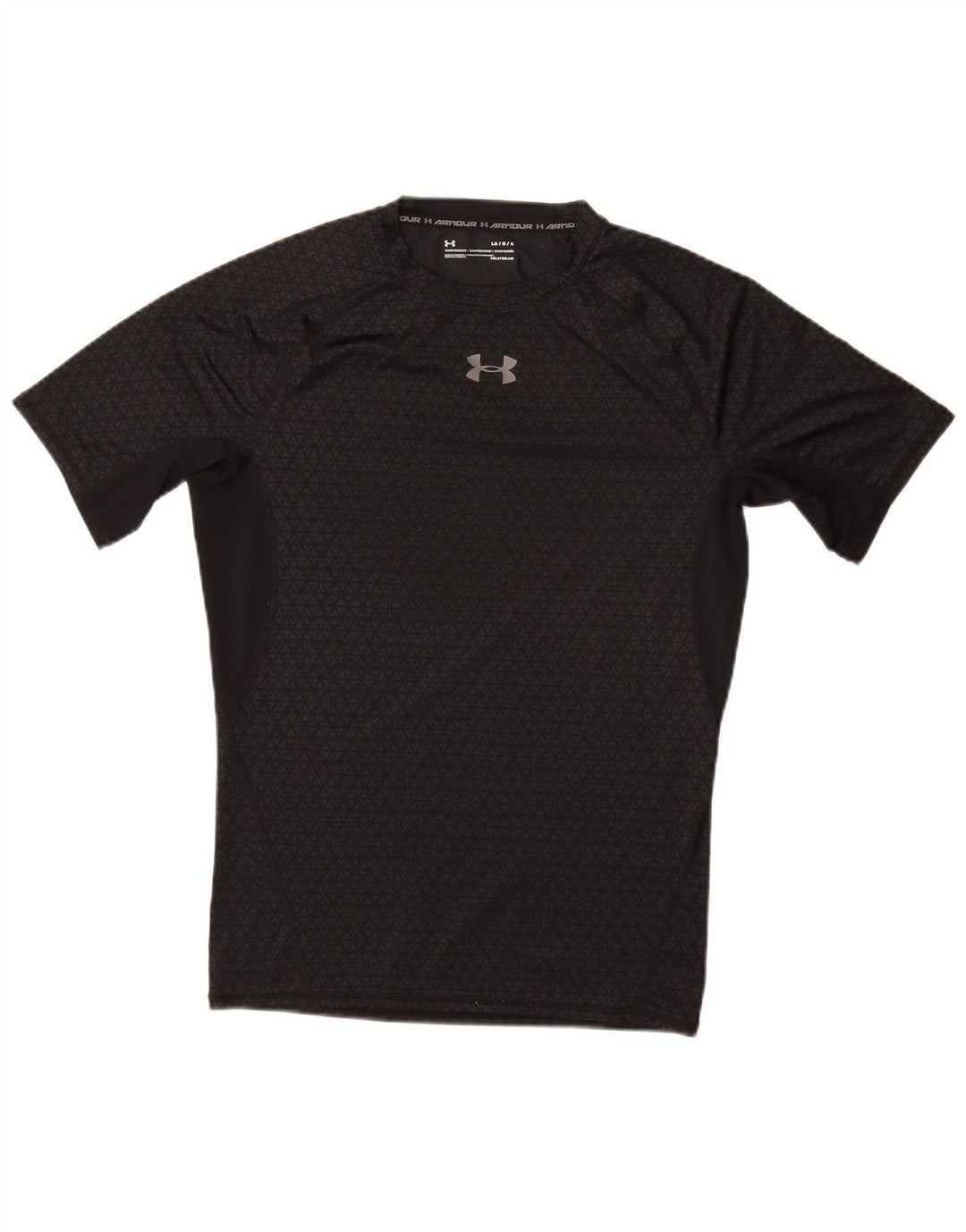UNDER ARMOUR Mens Heat Gear T-Shirt Top Large Grey Geometric Synthetic