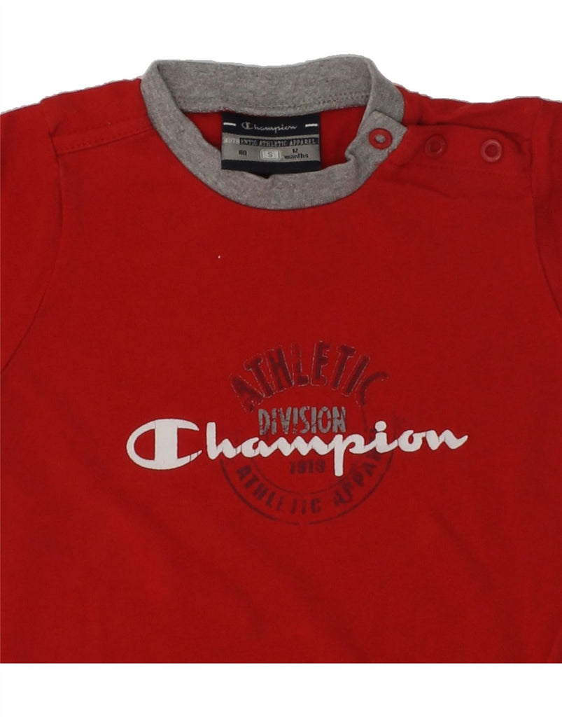 CHAMPION Baby Boys Graphic T-Shirt Top 9-12 Months Red Cotton | Vintage Champion | Thrift | Second-Hand Champion | Used Clothing | Messina Hembry 