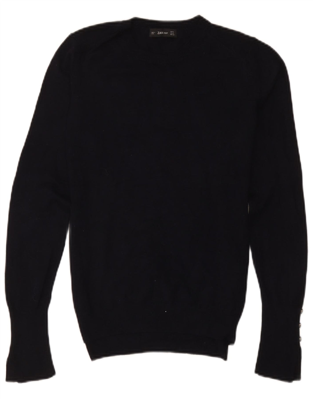 Zara Womens Crew Neck Jumper Sweater UK 12 Medium Black Viscose