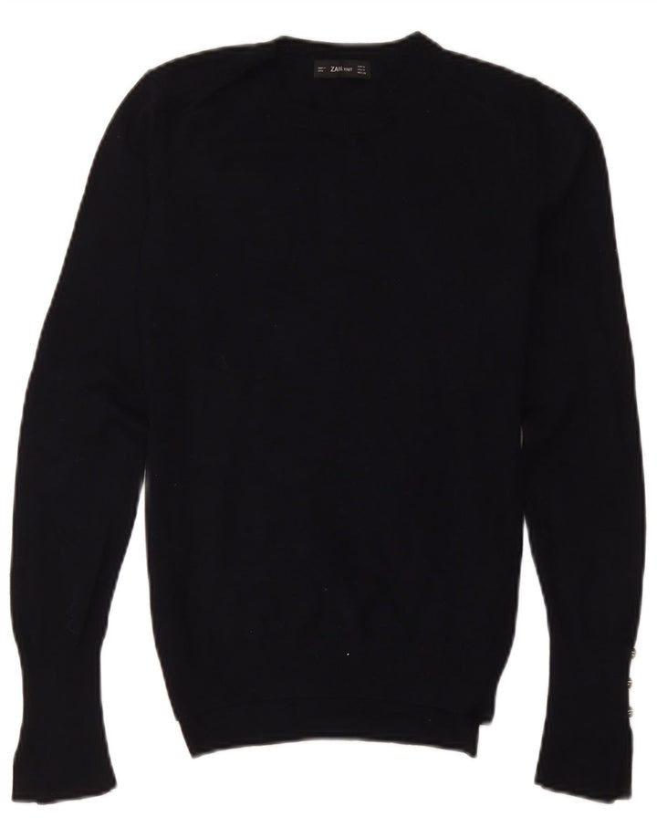 Zara Womens Crew Neck Jumper Sweater UK 12 Medium Black Viscose