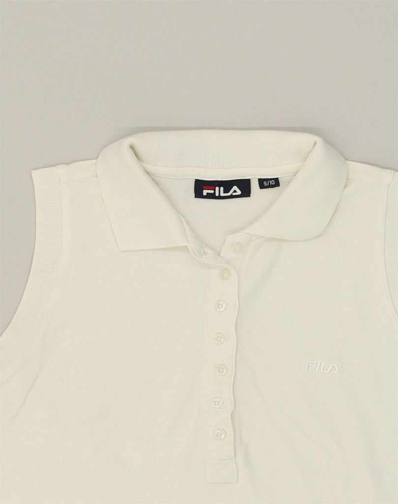 FILA Womens Sleeveless Polo Shirt UK 10 Small White Cotton | Vintage Fila | Thrift | Second-Hand Fila | Used Clothing | Messina Hembry 