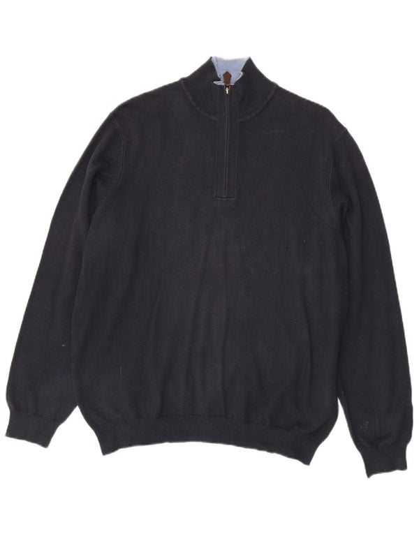 Massimo Dutti Mens Zip Neck Jumper Sweater EU 38 Medium Navy Blue Cotton