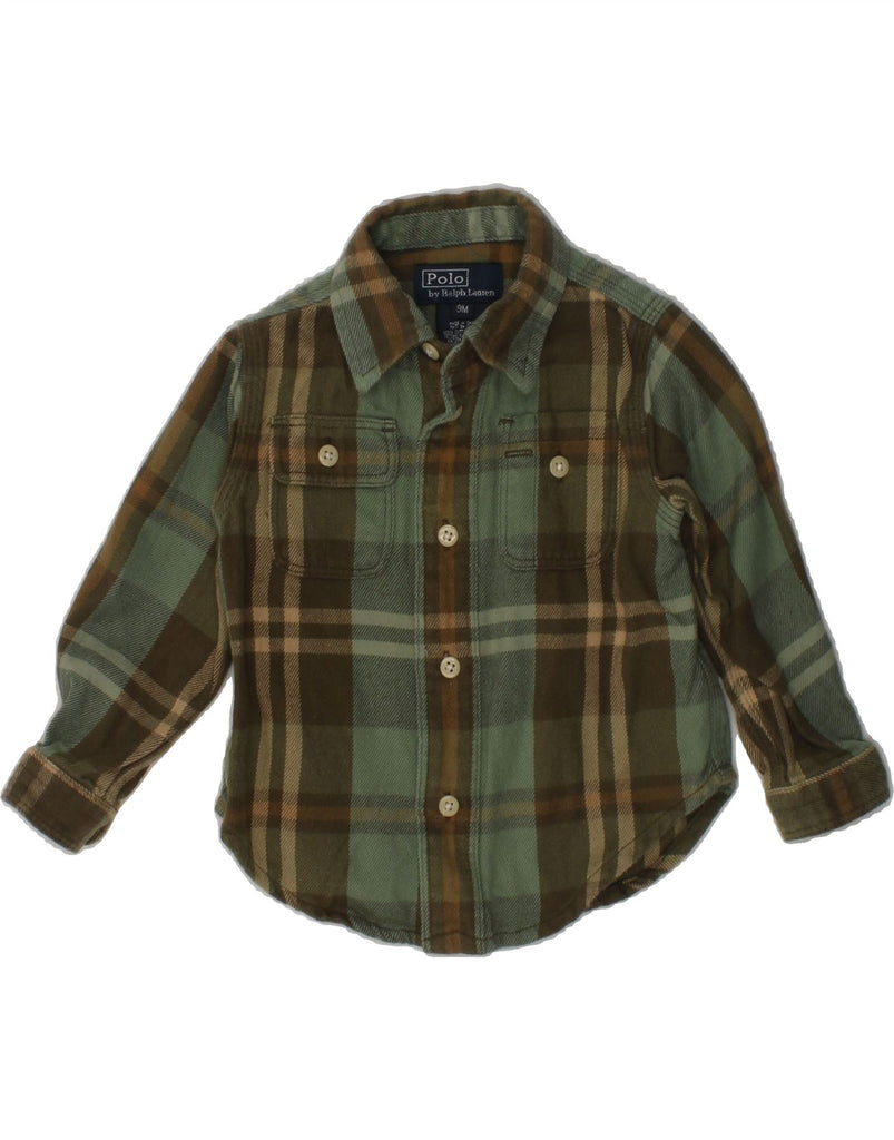 POLO RALPH LAUREN Baby Boys Flannel Shirt 6-9 Months Khaki Check Cotton | Vintage Polo Ralph Lauren | Thrift | Second-Hand Polo Ralph Lauren | Used Clothing | Messina Hembry 