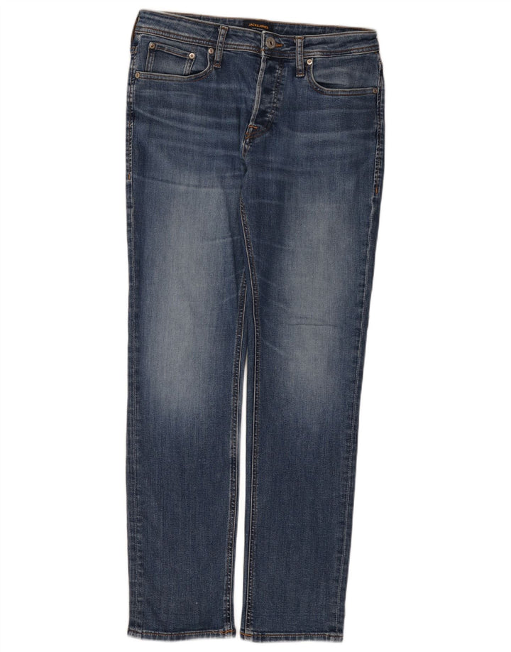 Jack & Jones Mens Straight Jeans W30 L32 Blue Cotton